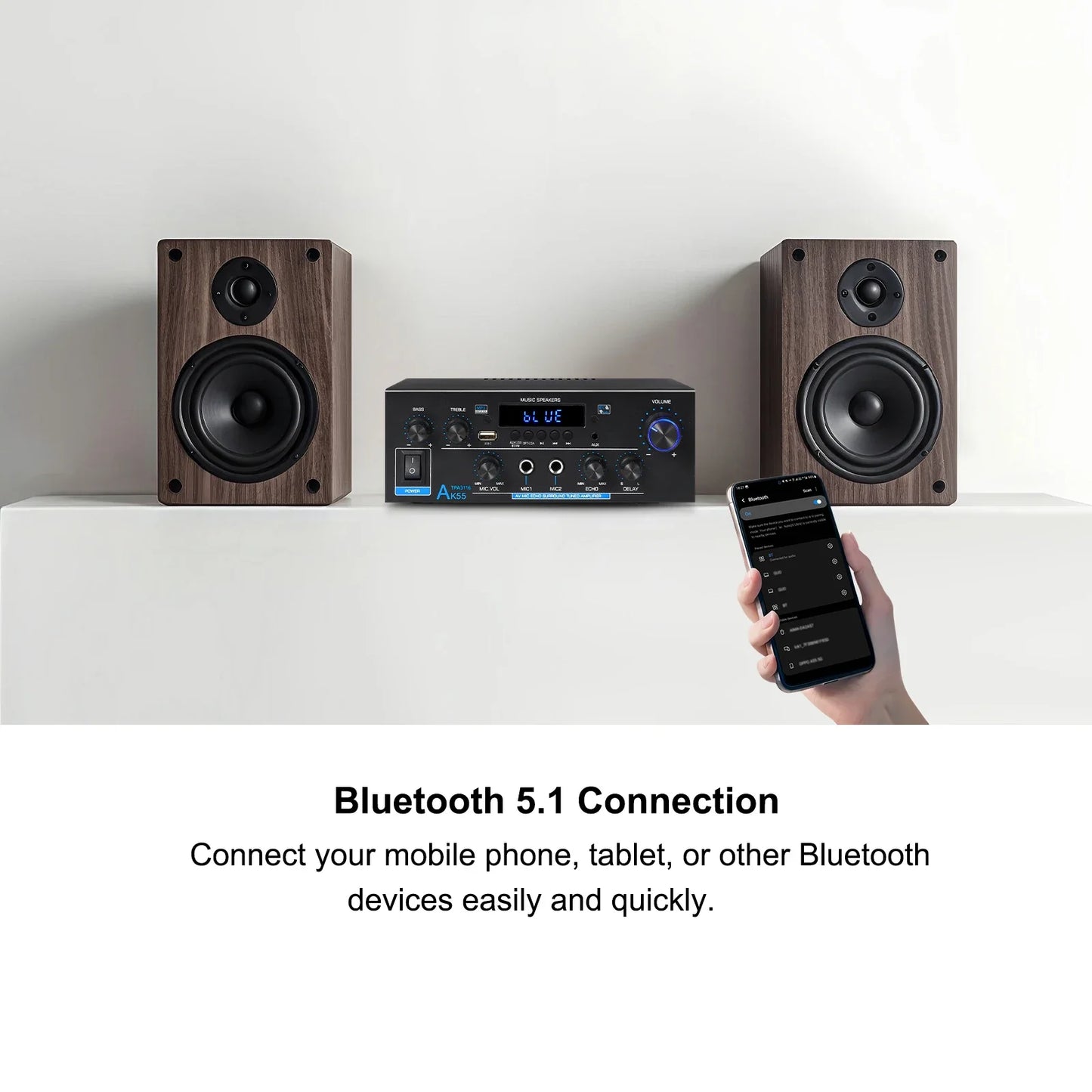 Woopker AK Series Digital Bluetooth Amplifier – 2 Channel HiFi Audio Amp with FM & USB for Home, Car & Karaoke