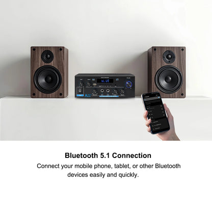 Woopker AK Series Digital Bluetooth Amplifier – 2 Channel HiFi Audio Amp with FM & USB for Home, Car & Karaoke