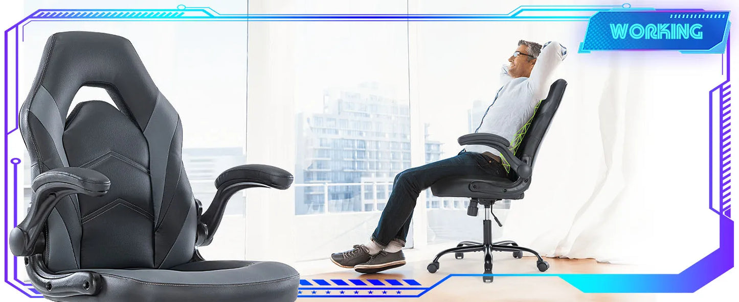Ergonomic Office Gaming Desk Chair – Adjustable PU Leather Racing Chair with Flip-Up Armrests, Christmas Furniture