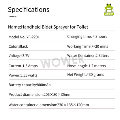 Wower Portable Electric Bidet for Personal Hygiene – 2.3L Rechargeable Shattaf Travel & Camping Bidet Shower Sprayer