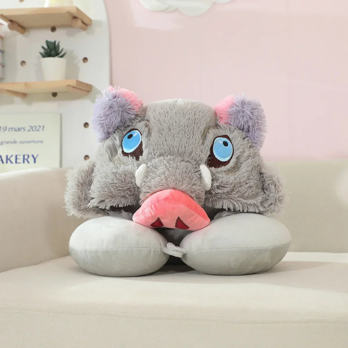 Cosplay Wild Boar Head Plush Hat – Hashibira Inosuke Anime Plush Headgear for Boys & Fans