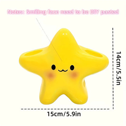 Cute Star Shaped Toothbrush Holder – Freestanding Bathroom Organizer for Toothbrush & Toothpaste Storage with Cute Face Design