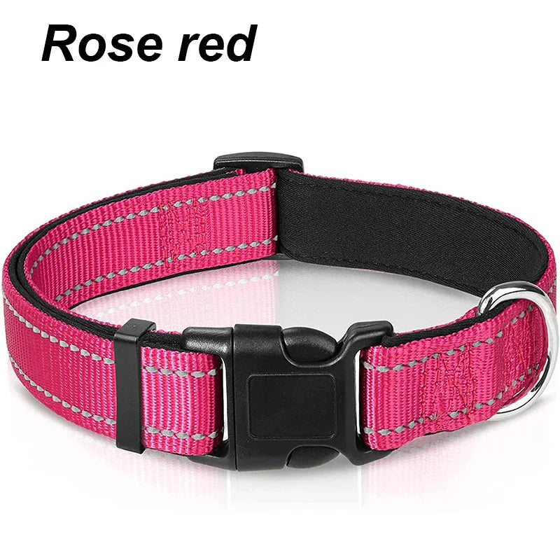 Reflective Dog Collar – Soft Neoprene Padded Nylon, Adjustable & Sturdy for Medium and Large Dogs