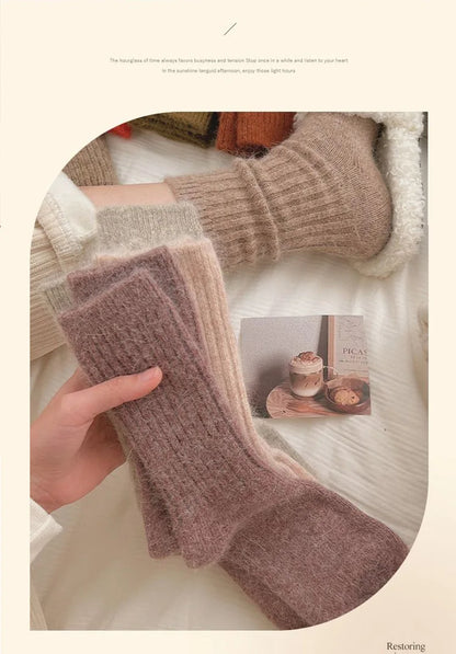 Winter Cashmere Wool Socks for Women – Warm Thicken Thermal Long Socks, Japanese Harajuku Style