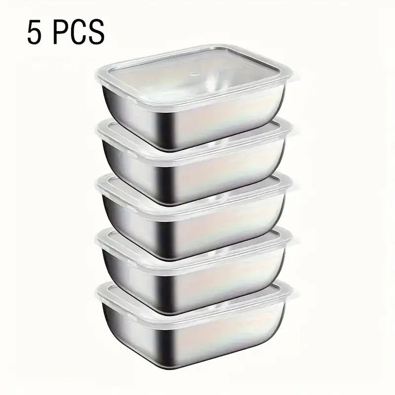 5-Piece Stainless Steel Food Storage Containers - Stackable Meal Prep Boxes for Kitchen, Fridge, Lunch & Travel