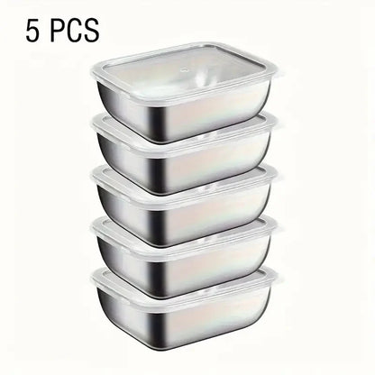 5-Piece Stainless Steel Food Storage Containers - Stackable Meal Prep Boxes for Kitchen, Fridge, Lunch & Travel