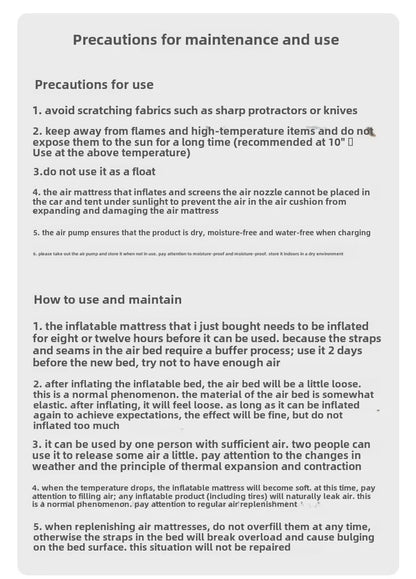 MOUNTAINHIKER 2025 Inflatable Air Mattress – PVC Glamping Sleeping Mat with Built-in Pump for 1-3 Persons