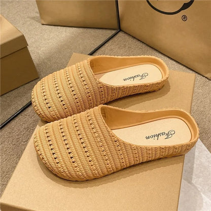 Women’s Breathable Hollow-Out Slippers - Lightweight Flat Anti-Slip Half Shoes
