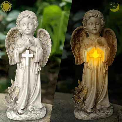 Solar Angel Statue for Garden – Resin Praying Angel Figurine, Cemetery Memorial & Patio Lawn Decoration