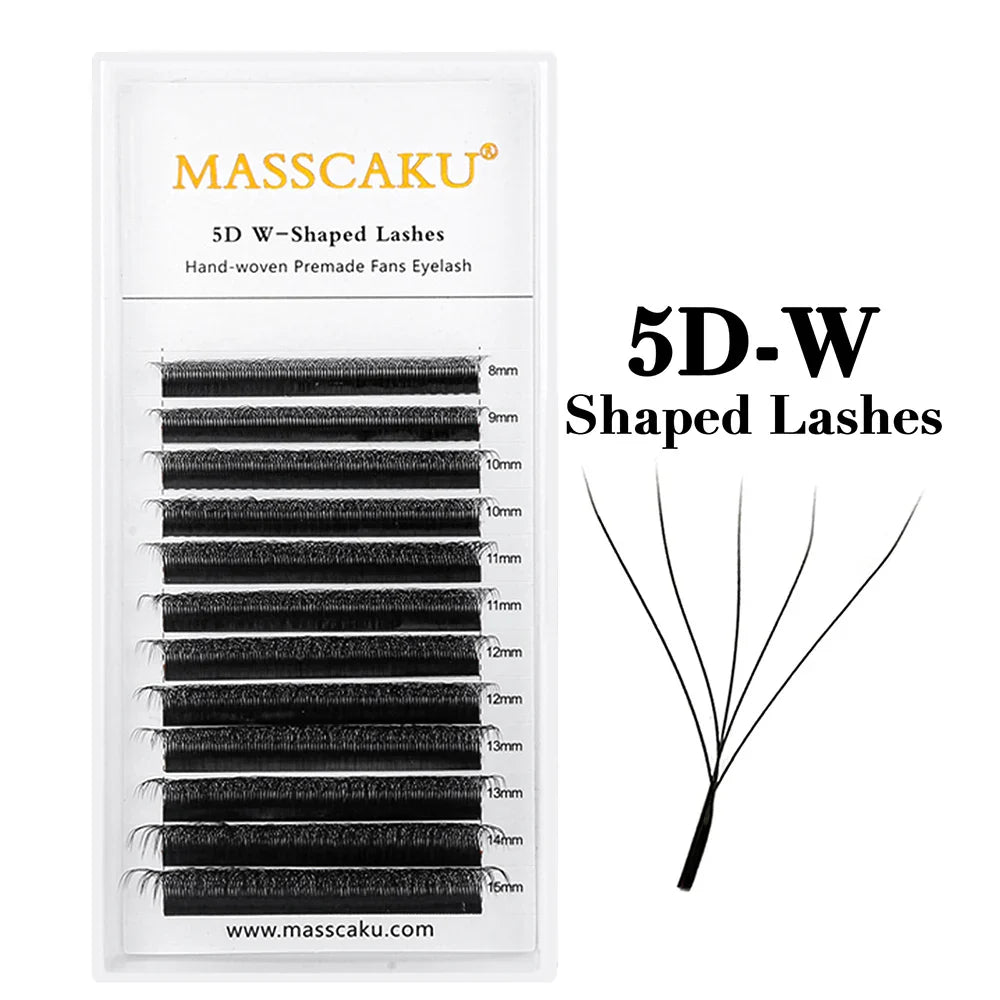 MASSCAKU 12 Lines Premium Mink 3D–6D W Shape Pre-Made Lash Extensions – Soft Natural False Eyelash Extension Supplies