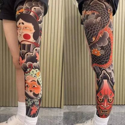 Full Leg Tattoo Socks - Sun-Proof Elastic Stockings for Cycling, Fishing & Casual Wear