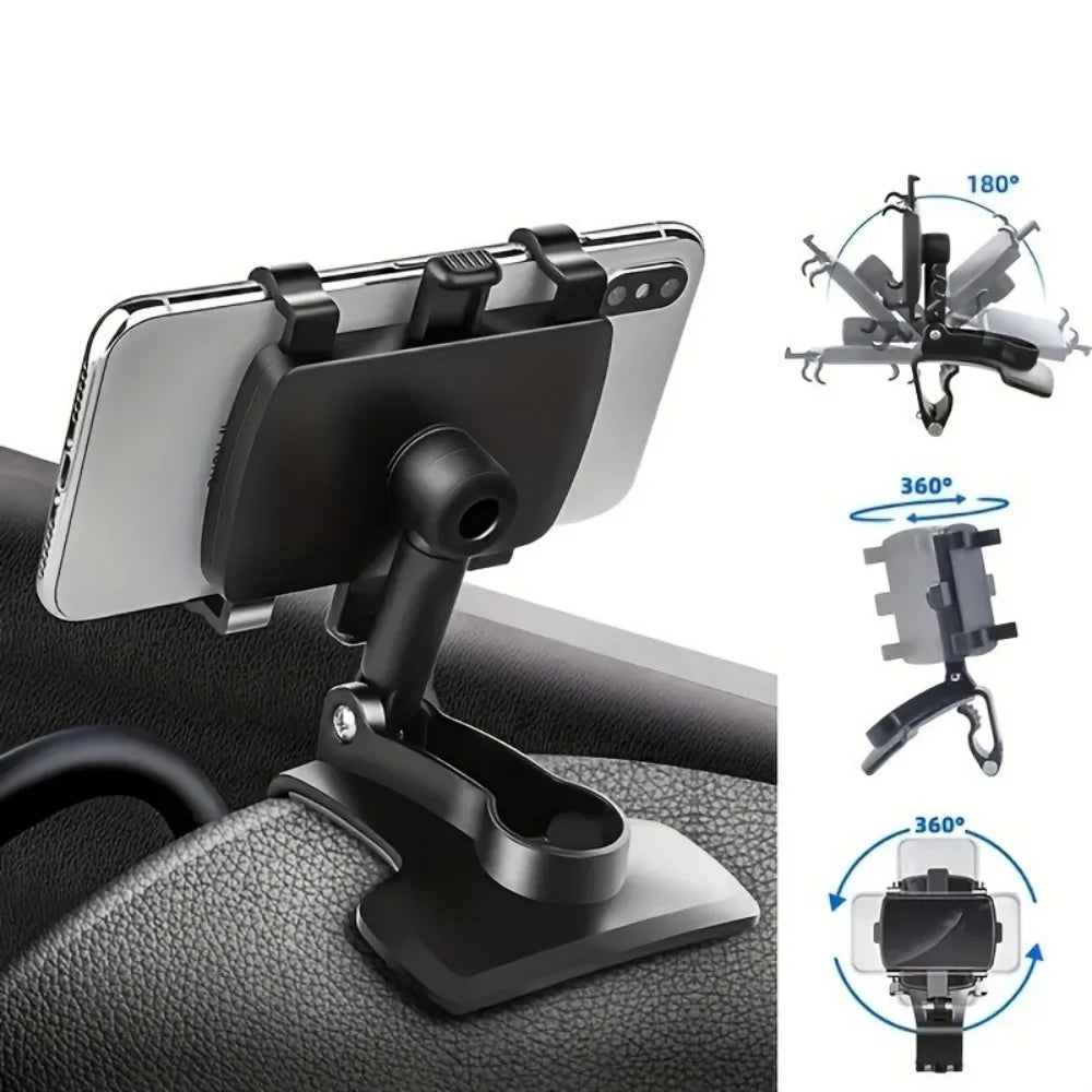 Universal Car Phone Holder - 360° Rotatable Dashboard GPS Mount with Adjustable Clip