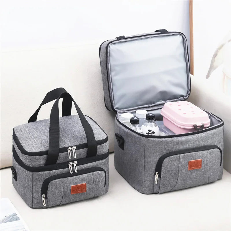 Large Capacity Multifunctional Double Layers Tote Cooler Lunch Bags - Travel Picnic Lunch Box for Women & Men with Shoulder Strap