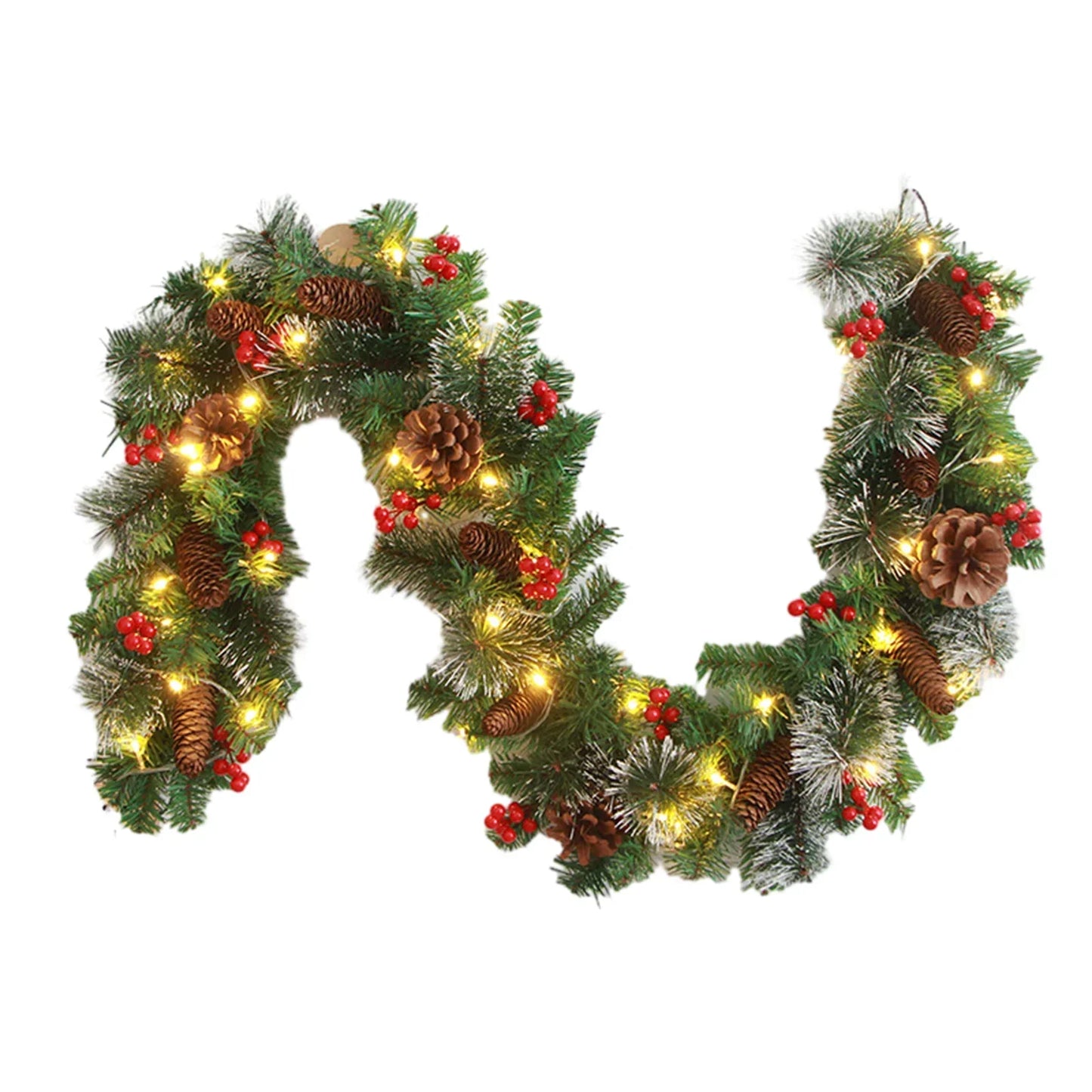 1.8M/2.7M Christmas Rattan Garland with Red Berries – DIY Wreath Decoration for Home, Wall & Door Party Decor