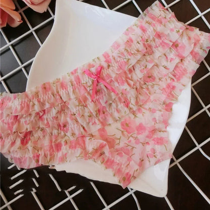 Sweet Women’s Lace Panties — Polka Dot & Flower Mesh Low Waist Briefs, Breathable Cozy Underwear