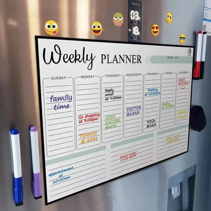 Magnetic Monthly & Weekly Planner — Dry Erase Whiteboard for Fridge, Blackboard, Message Board & Menu Organizer