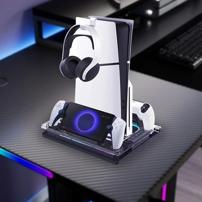 GAMINJA P53 RGB Cooling Stand for PS5 Slim – Multi-Function Controller Charger & PS Portal Magnetic Charging Base Station