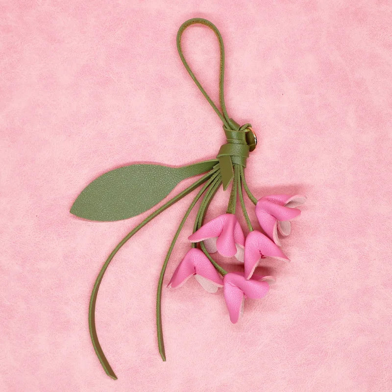 Genuine Leather Flower Bag Pendant Keychain – Original Handmade Osmanthus & Tulip Design, Exquisite Floral Charm for Bags & Accessories