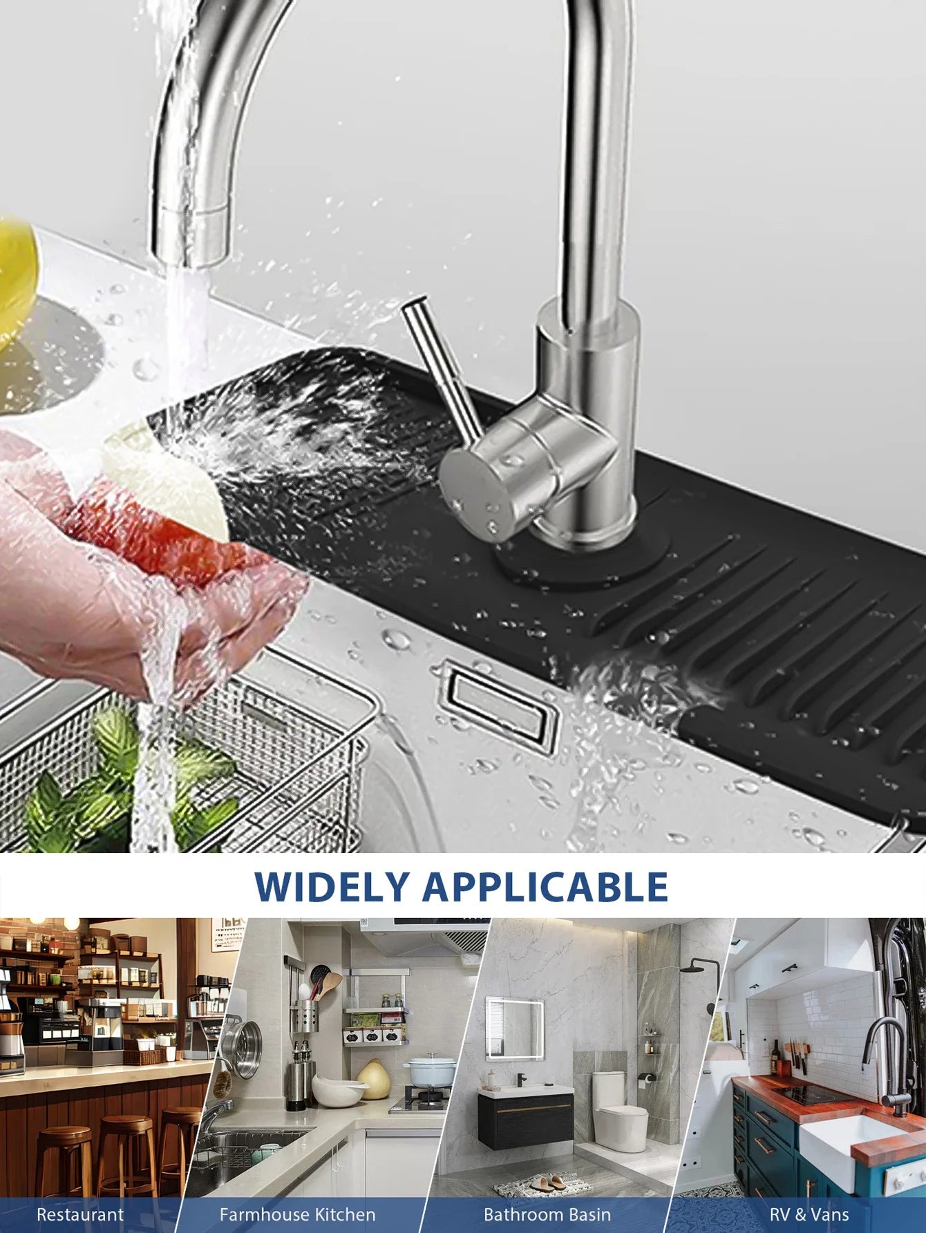 Leeseph Kitchen Silicone Sink Faucet Mat - Splash Guard & Absorbent Sink Protector - Kitchen Sink Gadgets