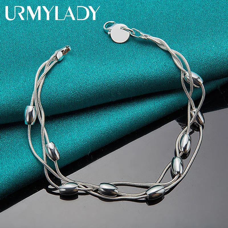 925 Sterling Silver Bracelet — Fashion Design Beaded Chain, High-Quality Jewelry for Women, Ladies, and Wedding Gifts