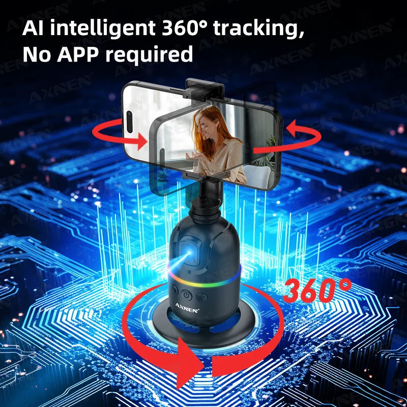 Smart Auto Face Tracking AI Gimbal – 360° Desktop Vlog Stabilizer for Smartphone & Action Camera (Tripod Optional)