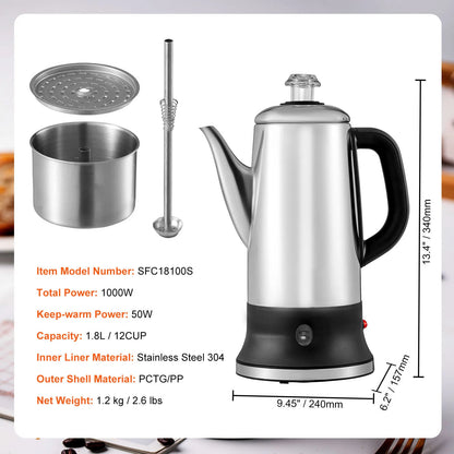 SucceBuy 12-Cup Electric Coffee Percolator – 304 Stainless Steel with Keep Warm Function