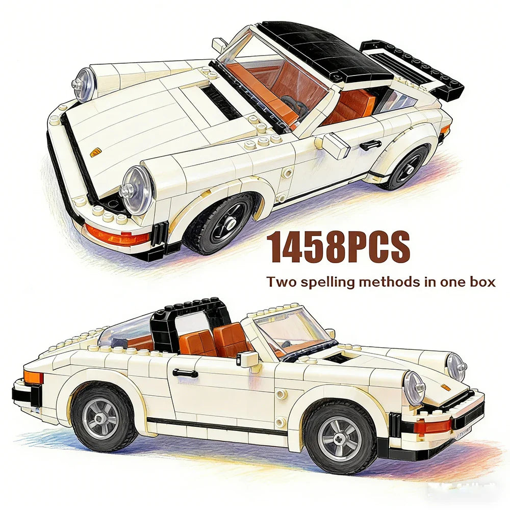 Classic Sports Car 1458PCS Mechanical Building Blocks – Retro Car Model Educational Toy for Kids, Birthday Gift