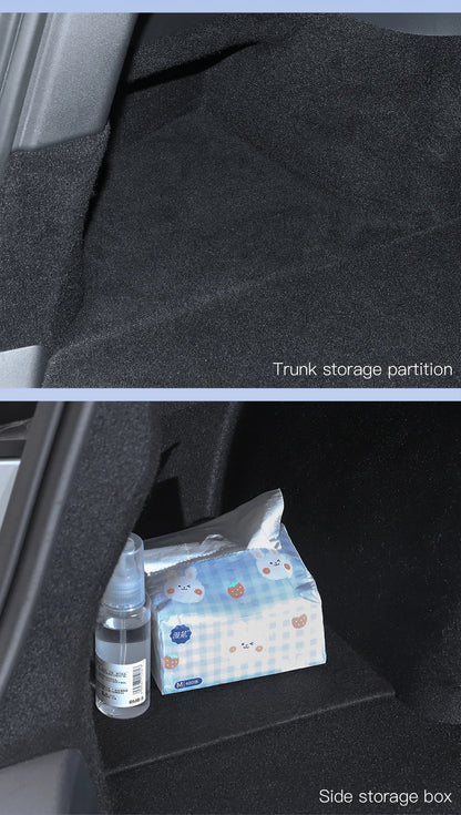 YZ Car Trunk Side Storage Box – Left & Right Organizer for Tesla Model Y Juniper 2021-2025 with Flocking Mat Cover