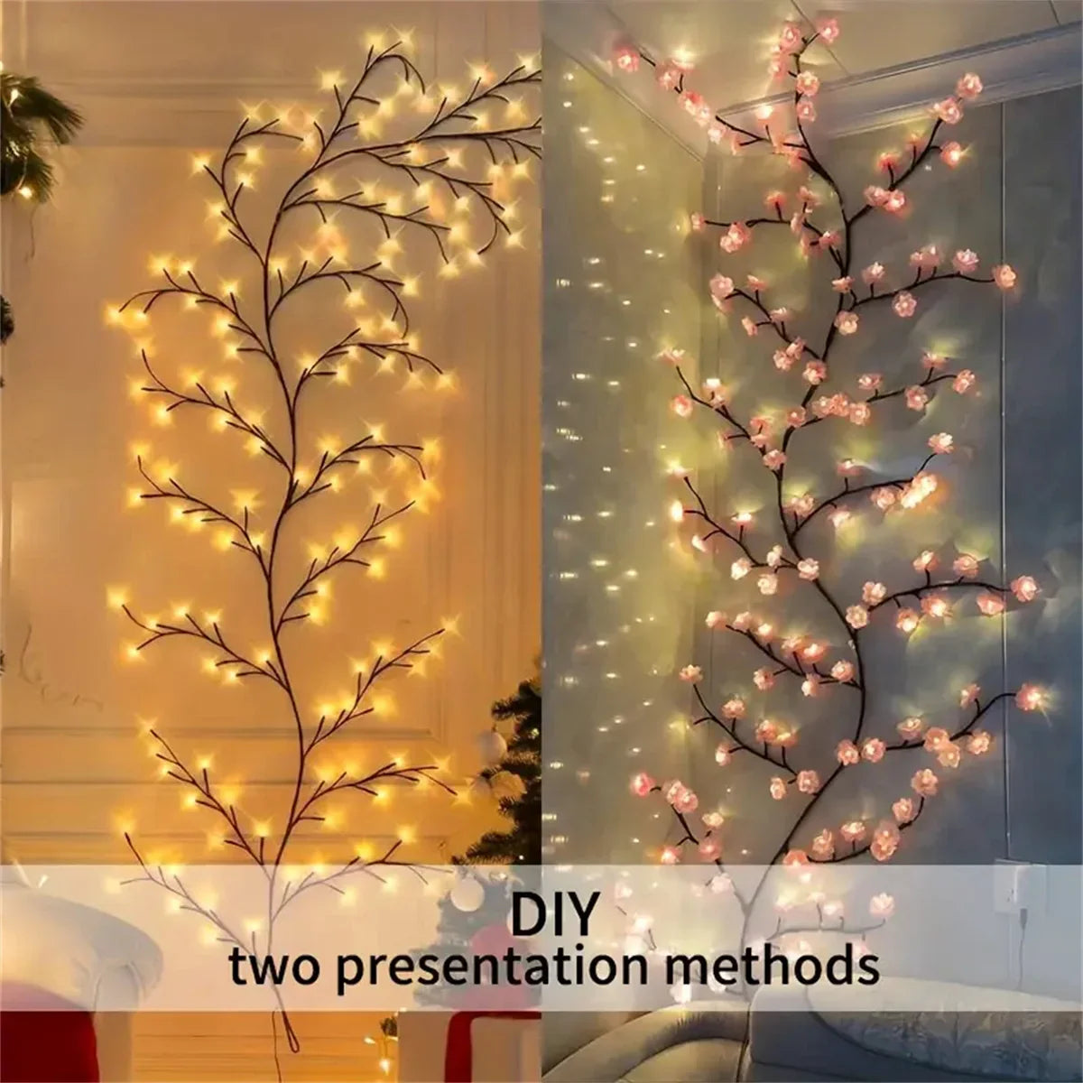 72/96 LED USB Cherry Blossom String Lights – 8-Mode DIY Flower Lights for Parties & Weddings