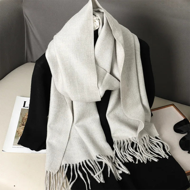 62-Color Solid Women’s Winter Scarf — Thick Warm Cashmere Pashmina Shawl with Tassels, Outdoor Luxury Wrap, Windproof Fashion Scarf