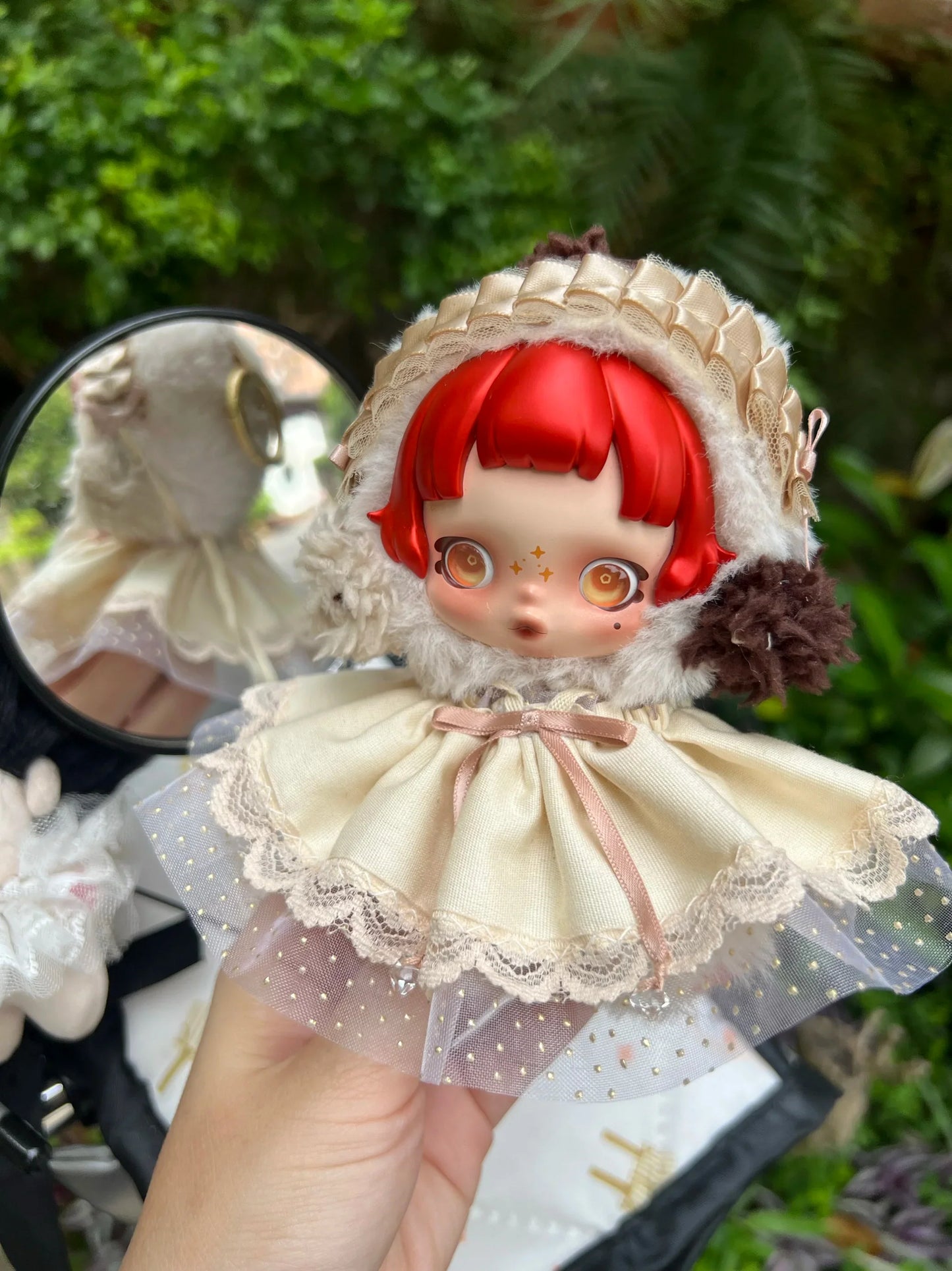 10cm Skullpanda Doll Clothes – Vintage Princess Dress Set with Headwear, Winter Symphony Series