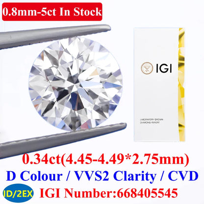 0.1–5CT Super White Lab-Grown Diamond Loose — IGI/GIA Certified, HPHT & CVD, DEFG VVS-SI, Diamond Tester Approved for Wedding Jewelry