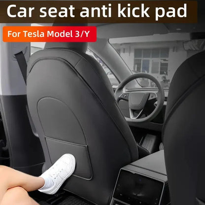 Car Seat Back Protective Mat – Anti-Kick Leather Scratch Protector for Tesla Model 3/Y Full Seat Accessories