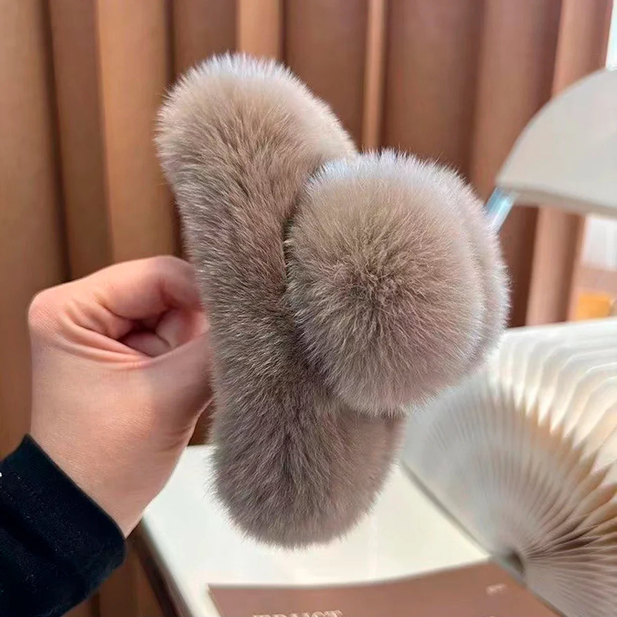 Winter Fuzzy Hair Claw for Women – Warm Fluffy Natural Rex Rabbit Fur Hair Clip, Elegant Fashion Party Accessory