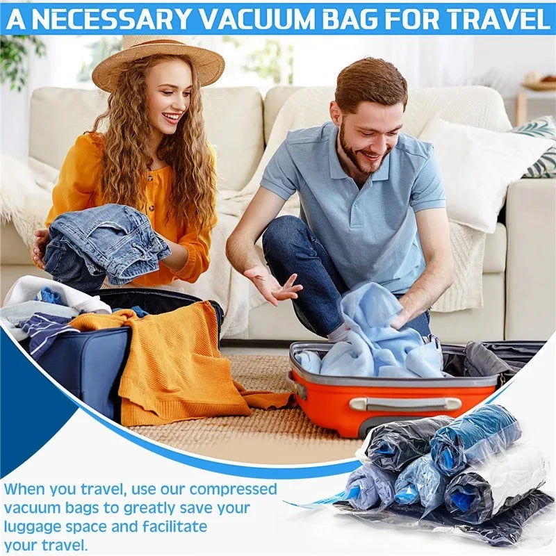 Travel Compression Roll-Up Bags — Space Saver Storage for Luggage & Cruise Essentials Clothes