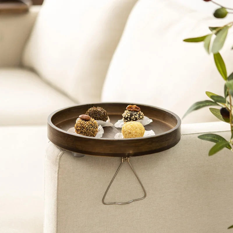 Wooden Sofa Armrest Clip-On Table – Foldable Storage Tray for Couch, TV, Snacks, Tea & Coffee