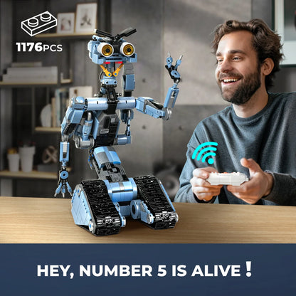 1176-Piece Johnny 5 Robot Building Blocks Set – Remote Control, Rechargeable Toy for Halloween & Christmas Gift