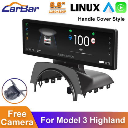 Carbar 8.8" Smart Dashboard Touch Screen – Wireless CarPlay & Android Auto for Tesla Model 3 & Y, Free Air Vent Camera