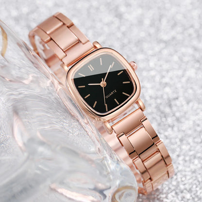 2PCS Women's Watch Set – Fashion Square Stainless Steel Band Quartz Watches with Heart Bracelet