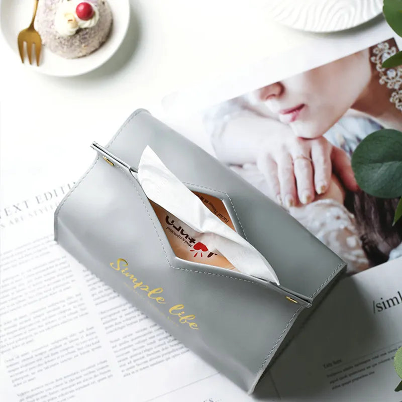 PU Leather Tissue Box Cover - Elegant Car and Desktop Napkin Holder, Bedroom Tissue Dispenser, Versatile Toilet Paper Container