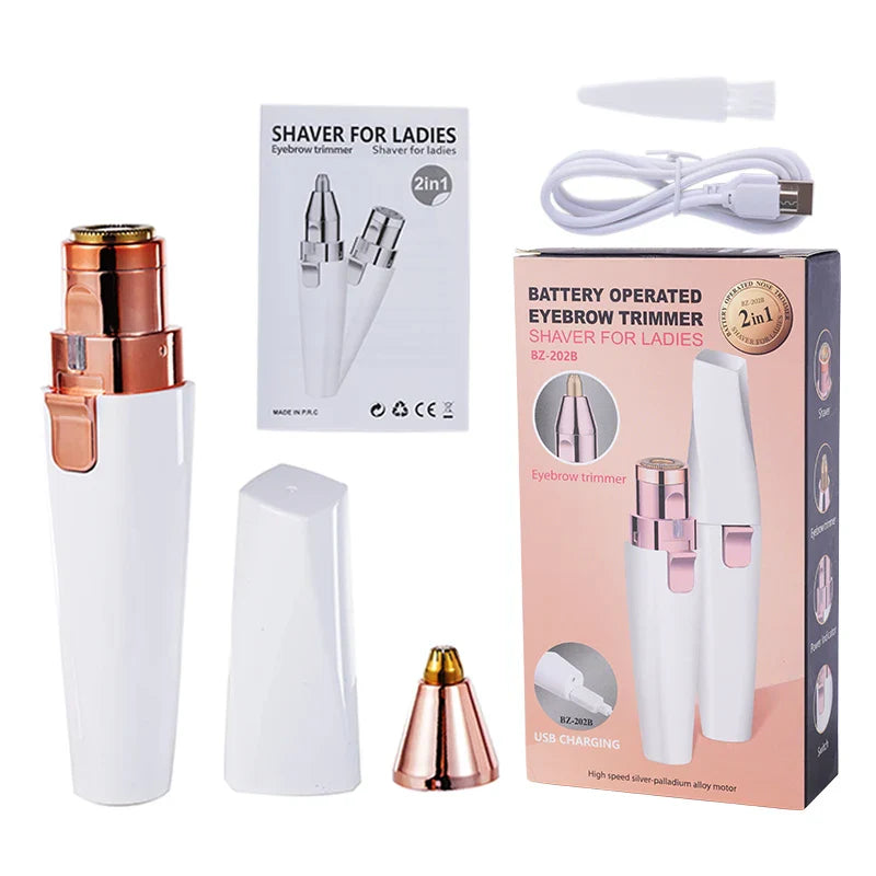 2-in-1 Rechargeable Electric Epilator & Eyebrow Trimmer – Mini Painless Hair Removal Razor for Body, Face & Lips