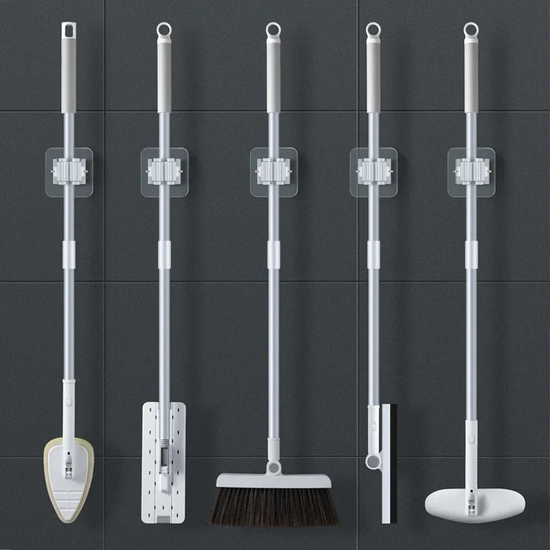Mop Storage Rack — Wall-Mounted Suction Mop & Broom Holder, Traceless Waterproof Hanging Clip for Bathroom