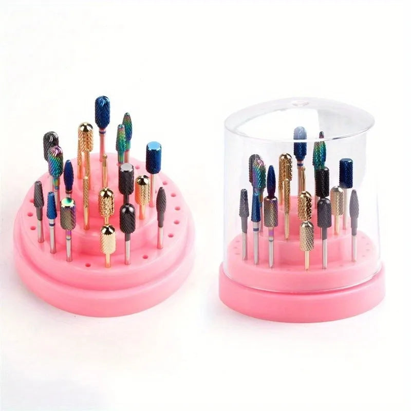 48-Hole Nail Drill Bit Holder - Acrylic Storage Box Stand for Manicure Tools