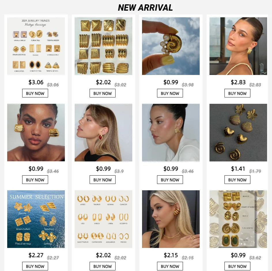 Uworld Geometric Stainless Steel Earrings — 18K Gold Plated, Waterproof Fashion Jewelry