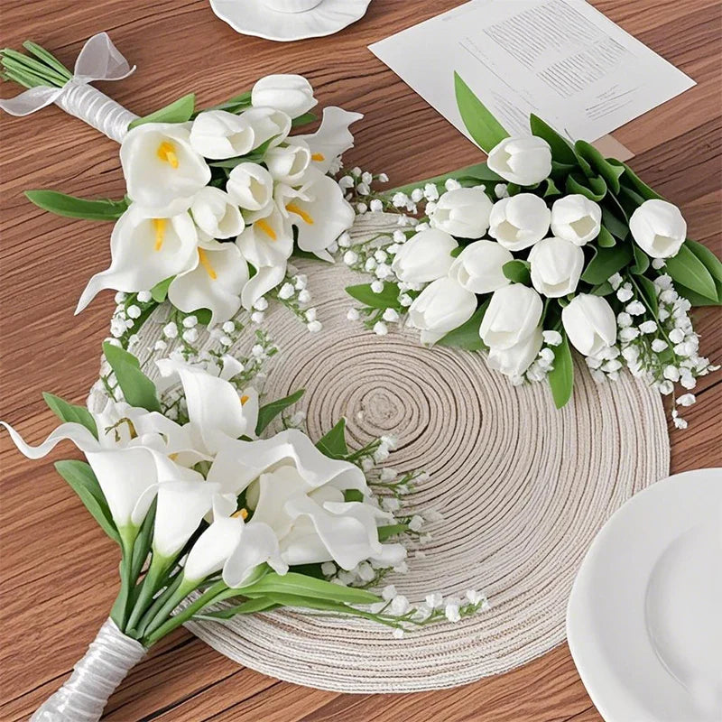 5PCS White Artificial Calla Lily Flowers – Silk Tulip Bouquet for Wedding, Home Decor & DIY Crafts