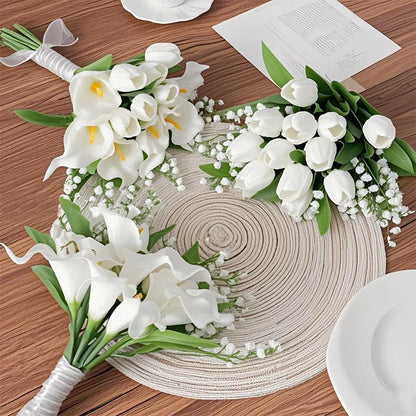 5PCS White Artificial Calla Lily Flowers – Silk Tulip Bouquet for Wedding, Home Decor & DIY Crafts