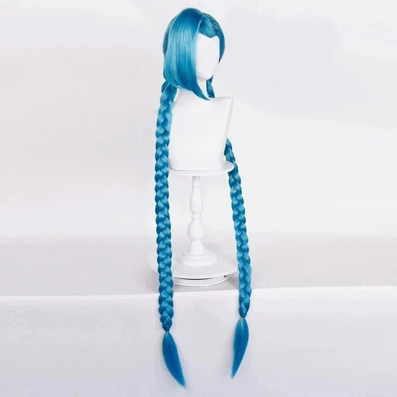 LOL Jinx Cosplay Wig – Long Braided Blue The Loose Cannon Wig, Heat Resistant Synthetic Anime Hair with Blue Braid
