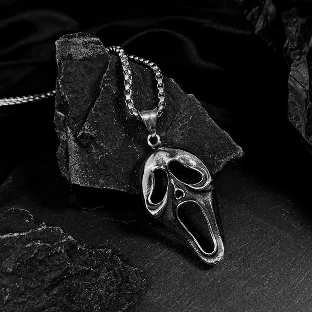 Screaming Skeleton Pendant Necklace – Vintage Hip Hop Punk Skull Stainless Steel Chain for Women and Men, Streetwear Fashion Jewelry