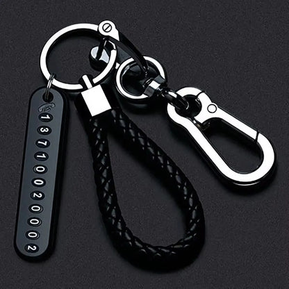 Trendy DIY Mobile Number Plate Keychain – Men’s Punk Woven Leather Rope, Anti-Lost Car Keychain Accessory