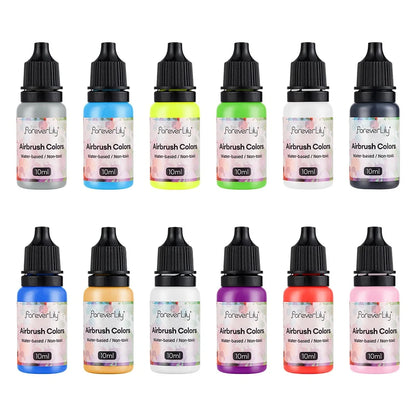 12pcs Airbrush Nail Ink Paint Set – Colorful Nail Polish for Spray Gun, Stencil & Hollow Pattern Art Tools